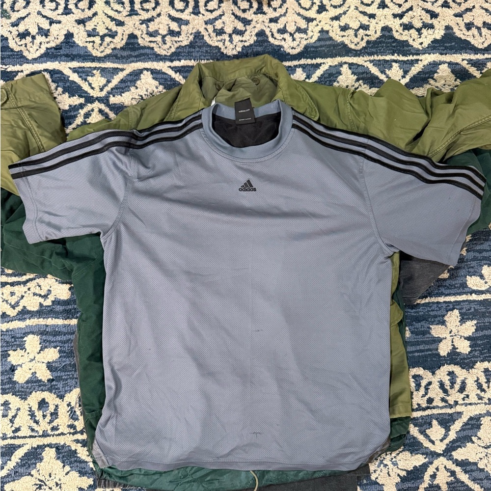 Adidas Men's Light Gray T-Shirt with Black Stripes